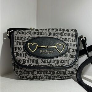 Juicy Couture Black and Gray Crossbody Bag with Gothic Design